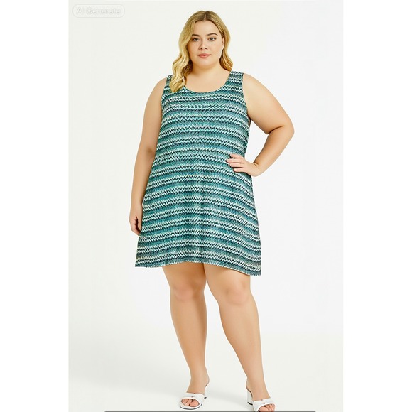 SJS Women's Woven‎ Shark Tooth Pattern Sun Dress Lined Sz 3X - Picture 1 of 8